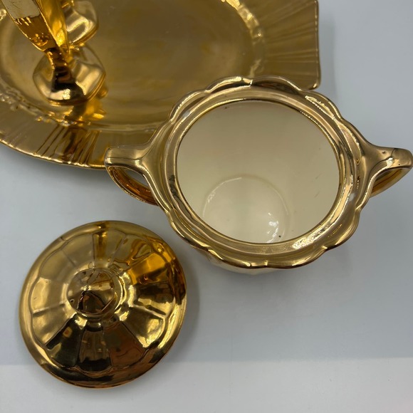 Vintage 22 Karat Gold Serving Tray Lid Dish Salt Pepper Shakers GLAM MidCentury - Picture 7 of 14